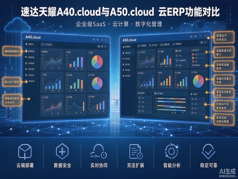 速达天耀A40.cloud与A50.cloud云ERP功能差异对比｜全国工贸企业选型指南